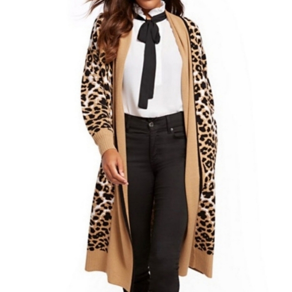 New York & Company Leopard Print Super Soft Duster Length Cardigan Size XL
